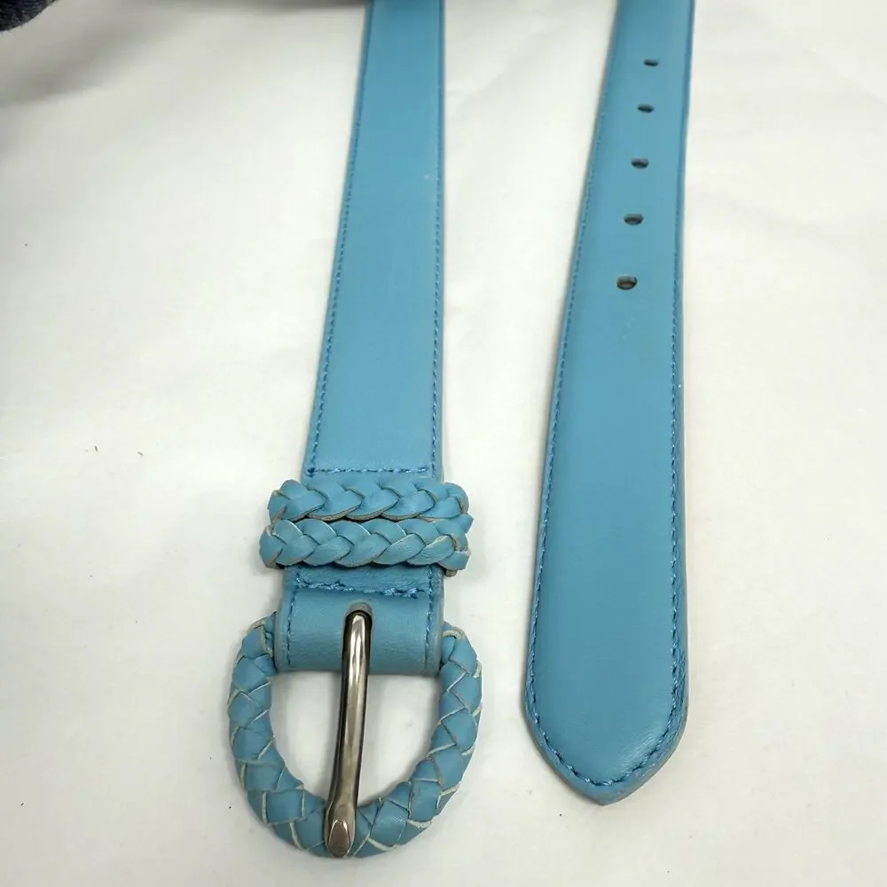 Talbots Made in Italy Blue Leather Belt Braided Buckle Size Small NWOT